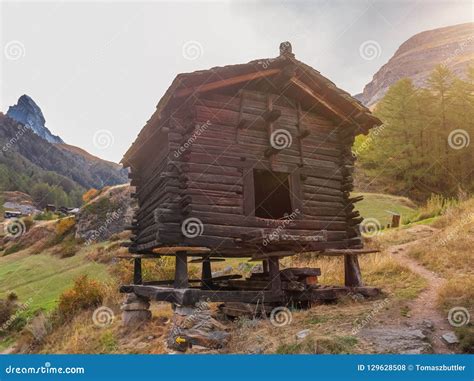 wooden house blatten zermatt  switzerland stock photo image