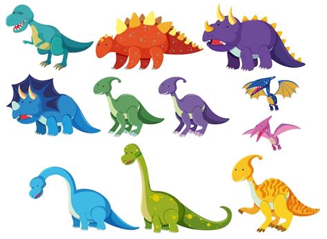 Conjunto De Dinossauros Dos Desenhos Animados Vetor Premium