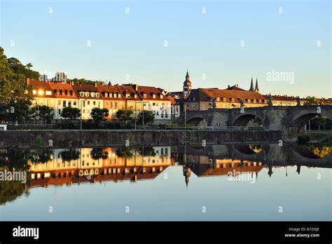 Germany Bavaria Upper Franconia Region Wurzburg Statue On Old Main