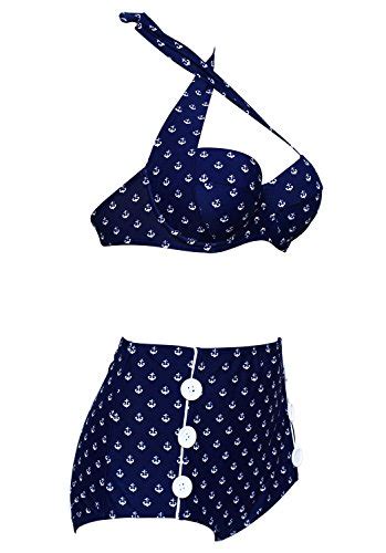 ᐅ Damen Retro Badeanzug Bademode Bikini blau Anker XXL