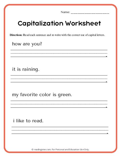 Capitalization Worksheet Image Readingvine