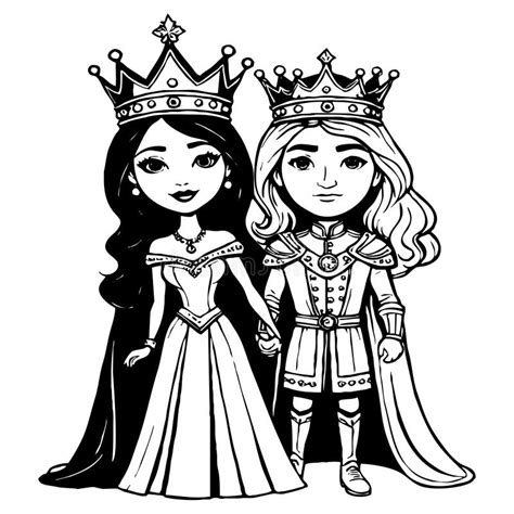 King and Queen . Fictional Characters. Black and White Illustration for ...