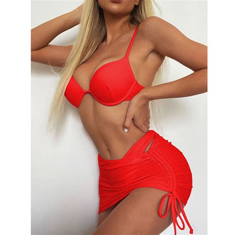 Discount Bonanza Women S Bandage Bikini Set Push Up Padded Swimsuit Solid Beachwear Bikini