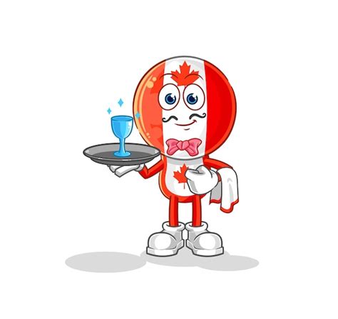 Premium Vector Canada Flag Head Waiter Cartoon Cartoon Mascot Vector