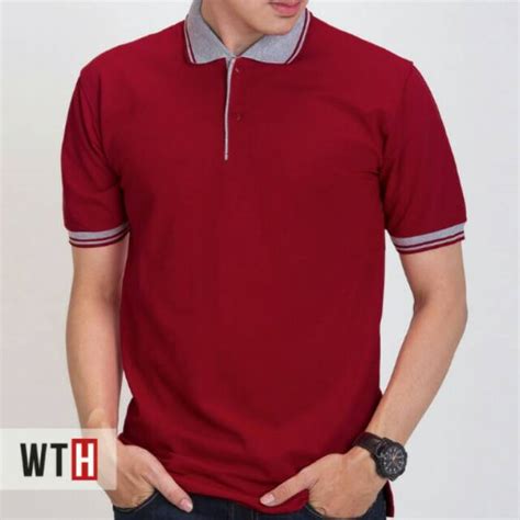 Jual Baju Kaos Kerah Merah Marun Kerah Abu Polo Shirt What The Heaven