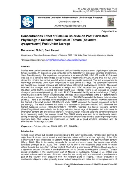 Pdf Concentrations Effect Of Calcium Chloride On Post Harvested