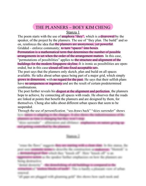 SOLUTION: The planners by kim boey cheng explanation analysis - Studypool