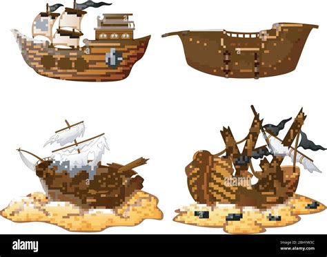 Set Of Broken Pirate Ship Stock Vector Image Art Alamy