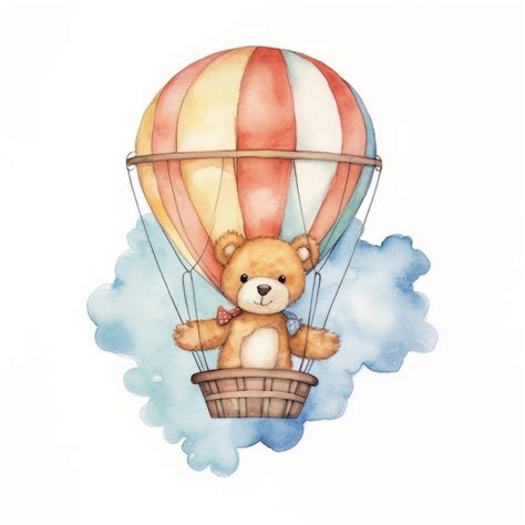 Premium AI Image Cute Teddy Bear In A Hot Air Balloon