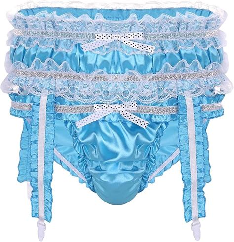 Kaerm Mens Frilly Satin Panties Ruffled Bikini Briefs Sissy Pouch Crossdress Knickers Underwear