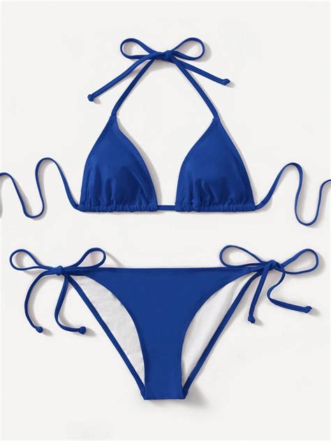 Swim Basics Women S Solid Color Halter Tie Sexy Bikini Two Piece Set For Beach Vacation Summer