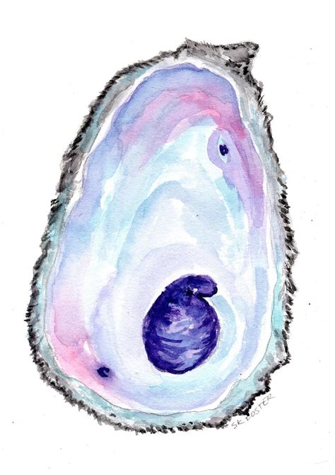 Original Oyster Shell Watercolor Painting Minimalist X Oyster