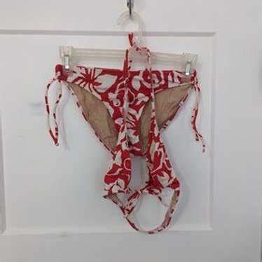 Red And White Floral String Bikini Triangle Top Match Gem