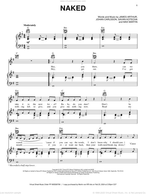 James Arthur Naked Sheet Music For Voice Piano Or Guitar PDF