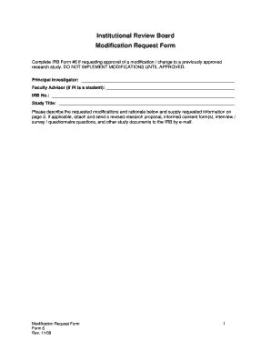 Fillable Online Yosan Irb Modification Request Form Yosan Fax Email