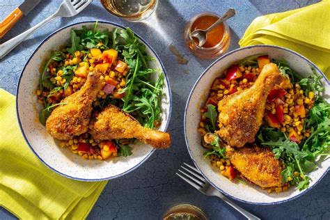 Cornmeal Crusted Chicken With Hot Honey And Warm Nectarine Corn Salad