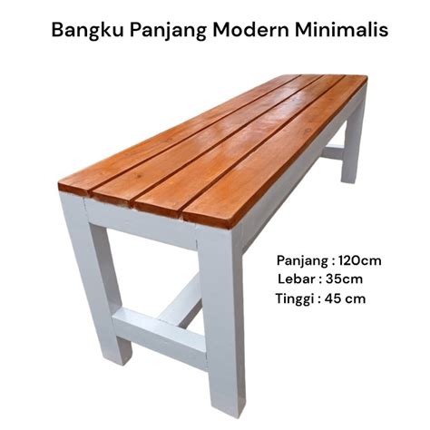 Jual Bangku Kayu Panjang Teras Minimalis 120cm Warna Natural Putih