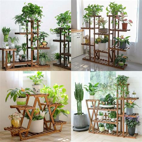 UNHO Multi Tier Wood Flower Rack Shelf Plant Stand Garden Shelves