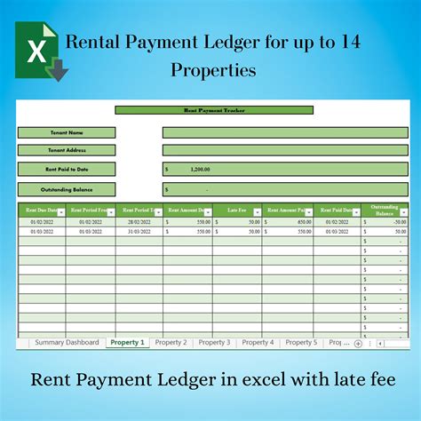 Rent Payment Ledger for 14 Properties, Tenant Rent Ledger, Rent Payment