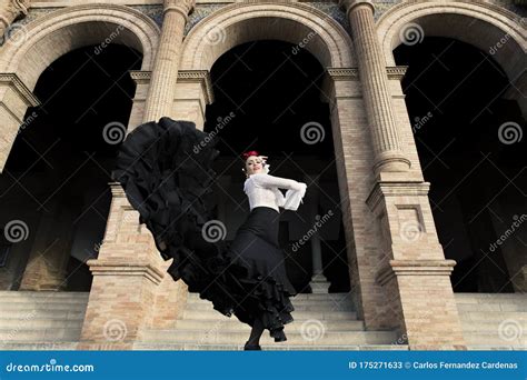 Spanish Woman Dancing Flamenco Dance In A Beautiful Monumental Place