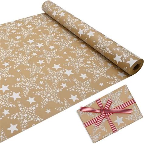 Rouleau De Papier Cadeau Kraft Recyclable Motif Toiles Blanches