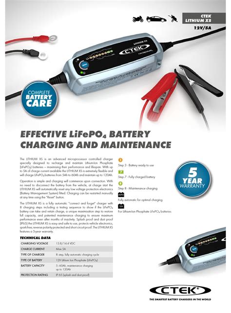 Ctek Lithium Xs Battery Charger Product Sheet Manualslib