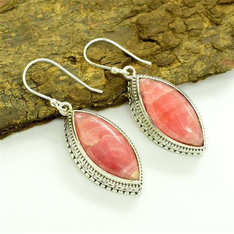 Pink Rhodochrosite Earring Solid Sterling Silver Earring Etsy