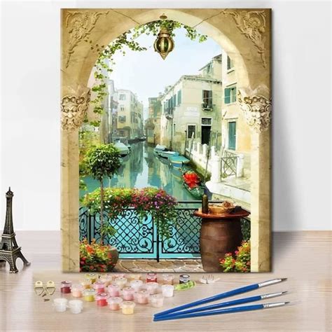 TISHIRON Peinture par numéros Water City Venice pour adultes Kit de