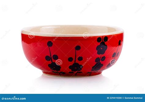 Red Ceramic Bowl Isolated on White Stock Photo - Image of bowl, isolated: 229419200