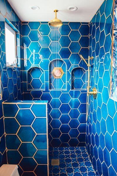 Cobalt Blue Hexagonal Tile Shower Blue Shower Tile Bathroom Big