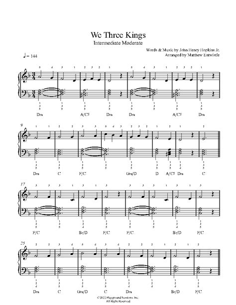 We Three Kings By Traditional Sheet Music Lesson Intermediate Level