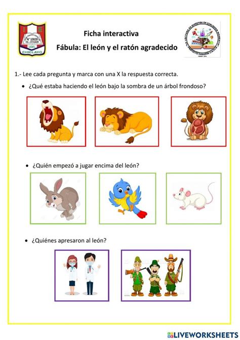 F Bula El Le N Y El Rat N Agradecido Worksheet Actividades Para