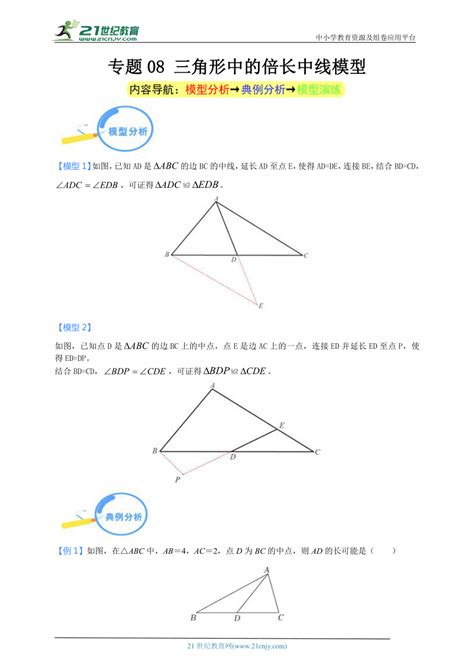 2024年中考数学核心几何模型重点突破专项训练测试卷 专题08 三角形中的倍长中线模型（教师版＋学生版） 21世纪教育网