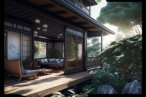 Premium AI Image | A house in the japanese garden