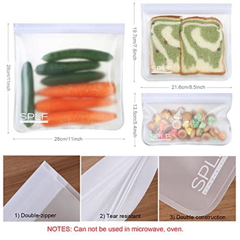 Splf 10 Pack Dishwasher Safe Reusable Sandwich Bags Reusable Storage Bags Bpa Free Quart