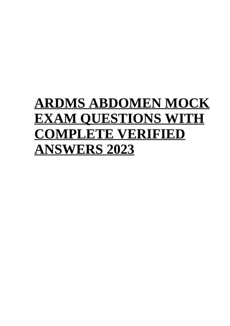 Ardms Abdomen Mock Exam Questions With Complete Verified Answers