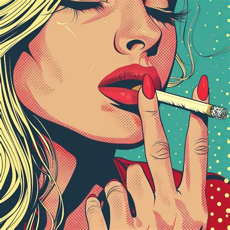 Pop Art Woman Smoking Cigarette Vector Illustration In Retro Comic