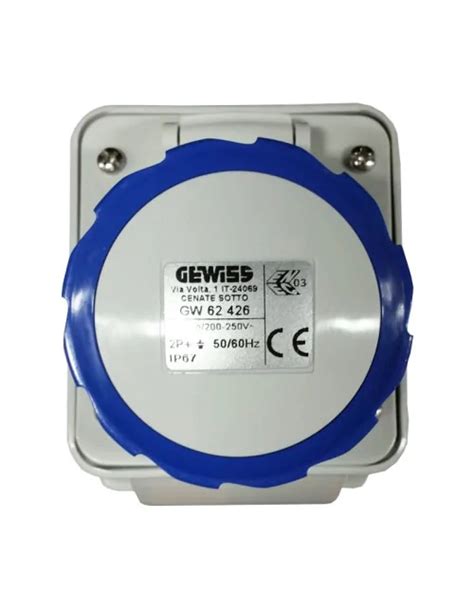 Presa fissa Gewiss da parete 2P T 16A IP67 blù 220V GW62426 Matyco