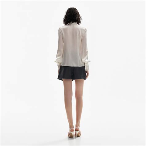 Silk Pussy Bow Shirt In Ivory LITA COUTURE Wolf Badger