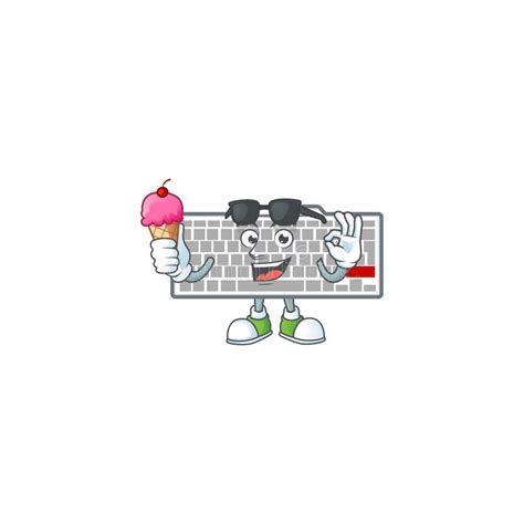White Keyboard Mascot Cartoon Style Eating an Ice Cream Stock Vector ...