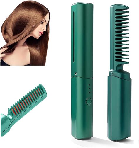 Amazon Rechargeable Mini Hot Comb Cordless Hair Straightener Heat Pressing Combs Ceramic