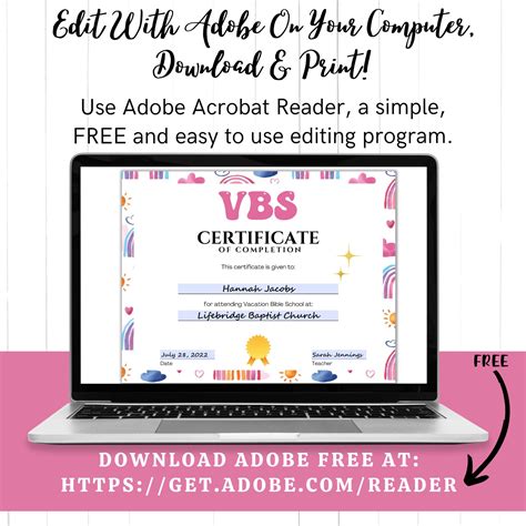 Editable Printable Vbs Certificate Vbs Vacation Bible School