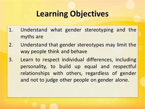 Learning Objectives 1understand What Gender Stereotyping And The Myths