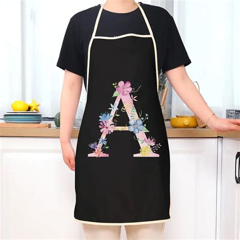 Kitchen Apron Letter Series Black Bottom Flower Character Temu Denmark