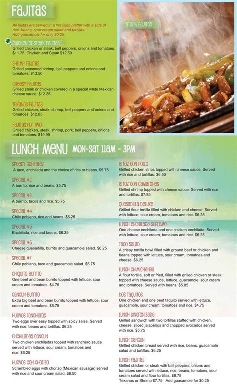 Online Menu Of Cancun Mexican Restaurant Sneads Ferry Nc