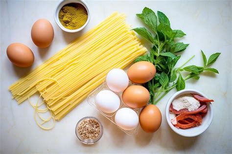 Premium Photo | Spaghetti Carbonara Ingredients Arrangement