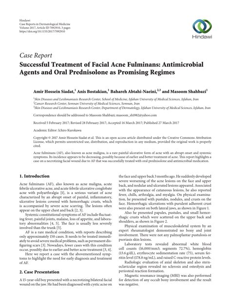 (PDF) Successful Treatment of Facial Acne Fulminans: Antimicrobial Agents and Oral Prednisolone ...