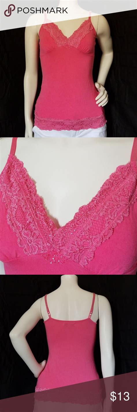 Hot Pink Spaghetti Strap Tank Top With Beads And Lace