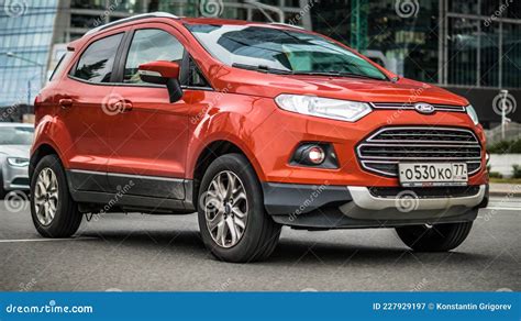 Orange Color Ford Ecosport Second Generation Bk Fast Drive On Road In The City With Blurred