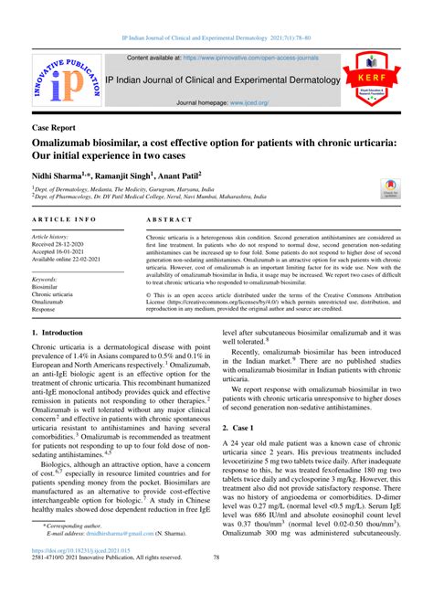 PDF Omalizumab Biosimilar A Cost Effective Option For Patients With